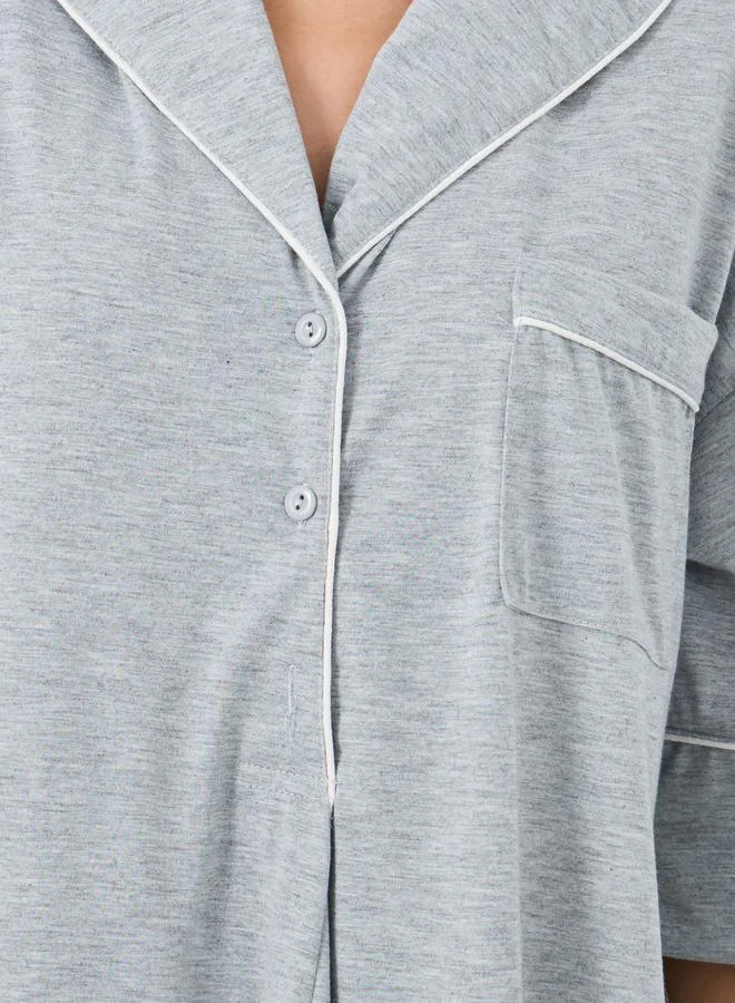 Styli Styli Contrast Piped Buttoned Midi Nightshirt
