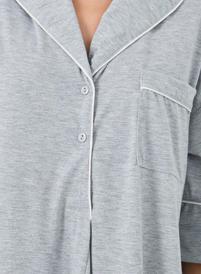 Styli Contrast Piped Buttoned Midi Nightshirt - Image 3