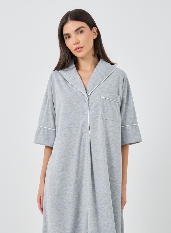 Styli Contrast Piped Buttoned Midi Nightshirt - Image 2