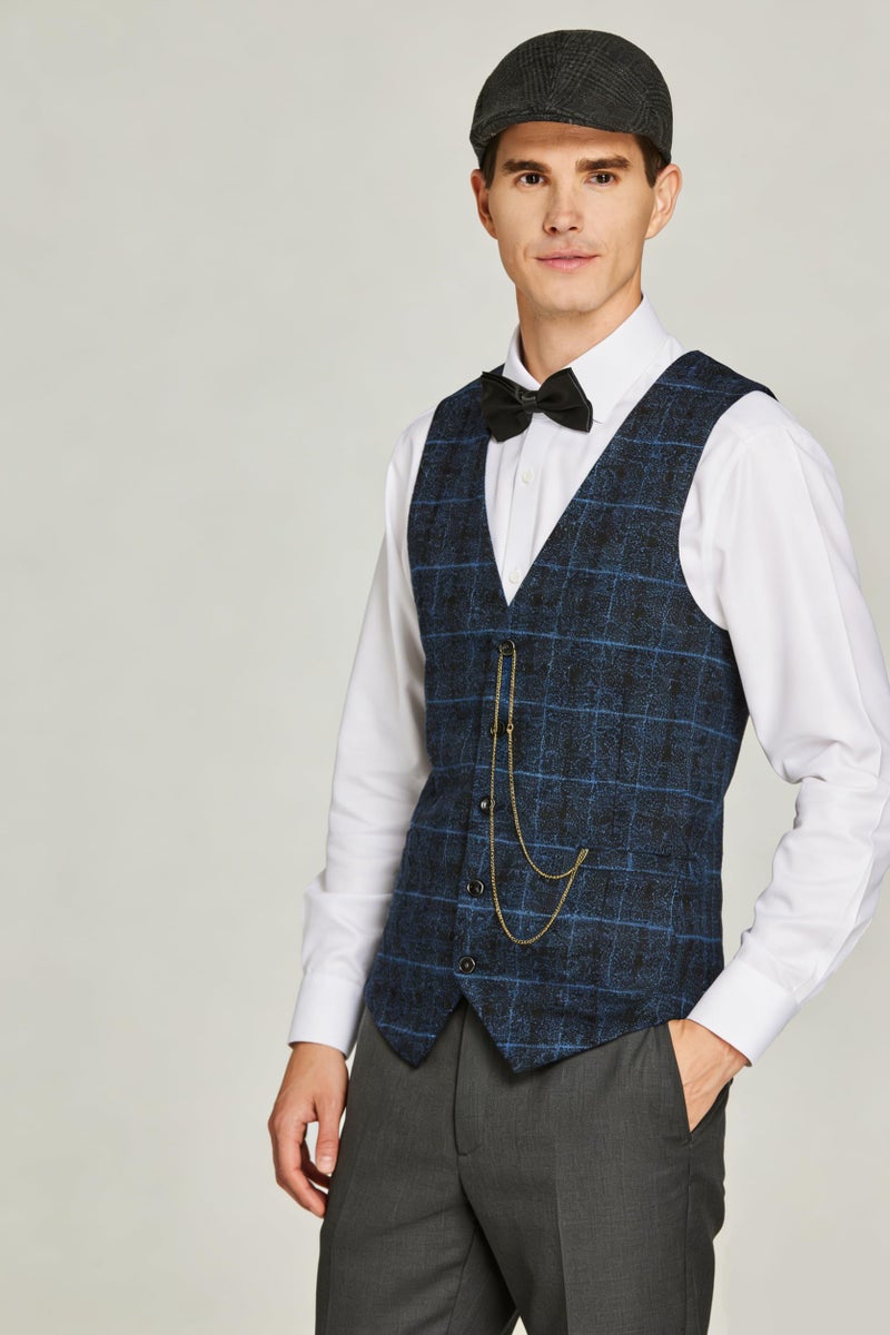 Gionforsy 1920s Mens Costume Gatsby Gangster Vest Fedora Hat Suspenders Bow Tie Costume Accessories Set (Midnight Blue, Medium) - Image 2