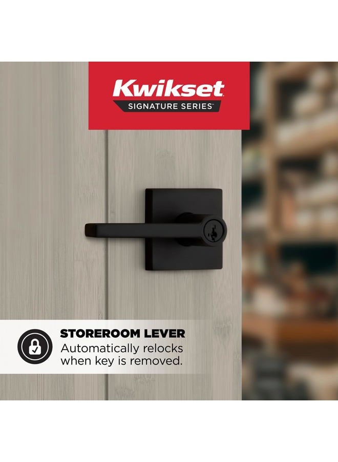 Kwikset مقبض باب مدخل غرفة التخزين هاليفاكس مع قفل ومفتاح، مقبض خارجي قابل للعكس وآمن، مدخل أمامي وغرف نوم، أسود غير لامع، مقاوم للفتح SMT وإعادة تأمين الأمان وMicroban - Image 2