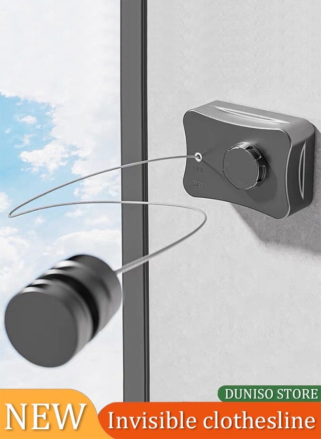 DUNISO Retractable clothesline, indoor stainless steel invisible wall hanging rope, dual head dual purpose laundry rope, can withstand 20kg, suitable for living room, balcony, bedroom, outdoor, 5.1m - Image 1