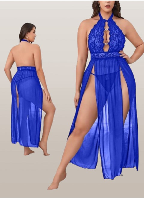 MANIKAN Long lingerie,chiffon with lace at the chest, open on the sides and back