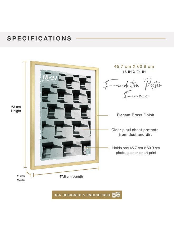 MCS Foundation 18x24 Poster Frame Traditional Brass, Vertical & Horizontal Wall Hanging Large Picture Frame for Photos, Posters & Art Prints (1-Pack) - Image 2