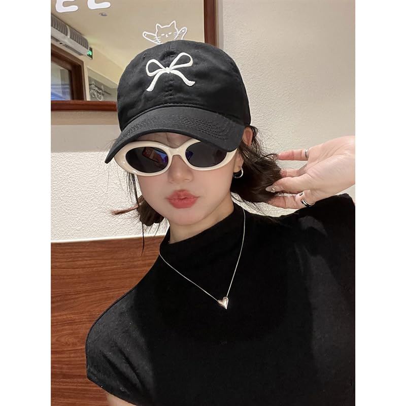 Sumleno Womens Trendy Cute Bow Baseball Cap Y2k Aesthetic Preppy Sun Cap Hiking Travel Trucker Hat Accessories (Beige Pink,one Size) - Image 5