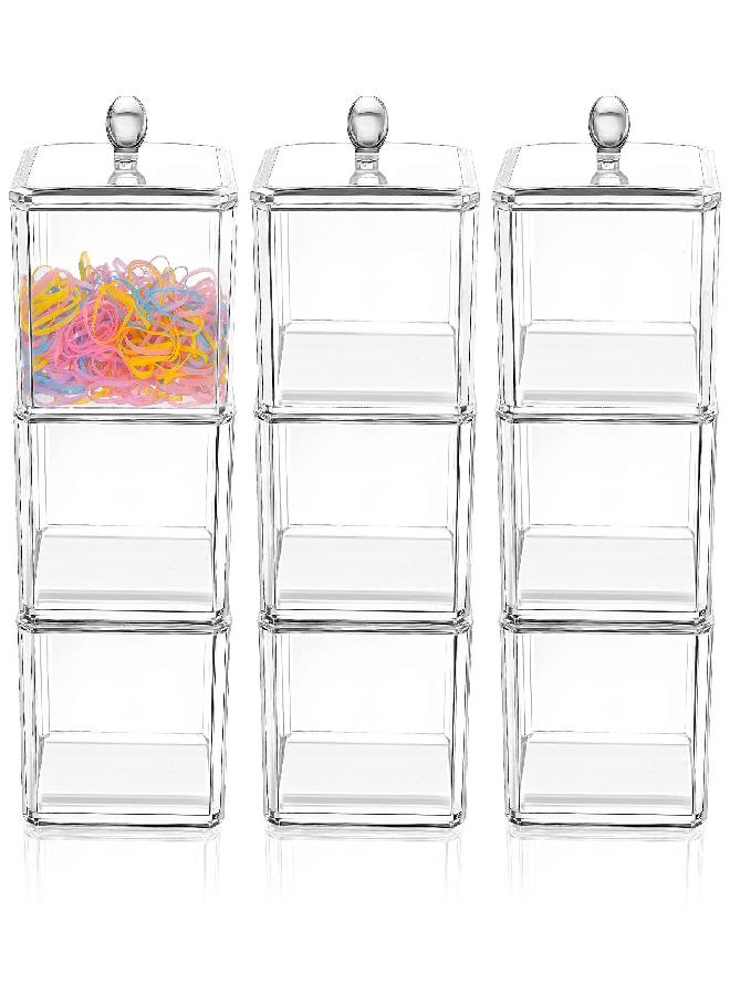 Reginary 9 PCS Hair Accessories Stackable Organizer Holder Storage with Lids Acrylic Clear Hair Tie Organizer Bathroom Bow Containers for Girls Headband Scrunchie Makeup Accessory Organizing - Image 1