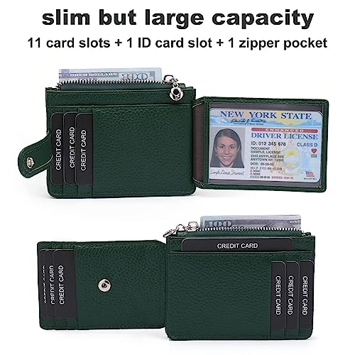 Fependu Slim Wallet for Women Thin Womens Card Holder RFID Blocking Genuine Leather Small Wallets Green - Image 2