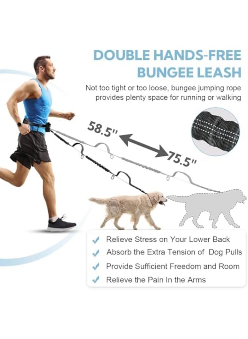 SYOSI طوق كلب بدون استخدام اليدين مع حقيبة - طوق مزدوج لكلبَين، حبل قابل للسحب مع مقبضين مبطنين مزدوجين، طوق خصر للمشي مع الكلاب، ملحقات مشي الكلاب (أسود رمادي) - Image 2