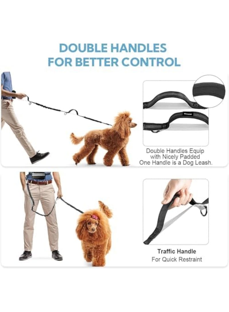 SYOSI طوق كلب بدون استخدام اليدين مع حقيبة - طوق مزدوج لكلبَين، حبل قابل للسحب مع مقبضين مبطنين مزدوجين، طوق خصر للمشي مع الكلاب، ملحقات مشي الكلاب (أسود رمادي) - Image 4