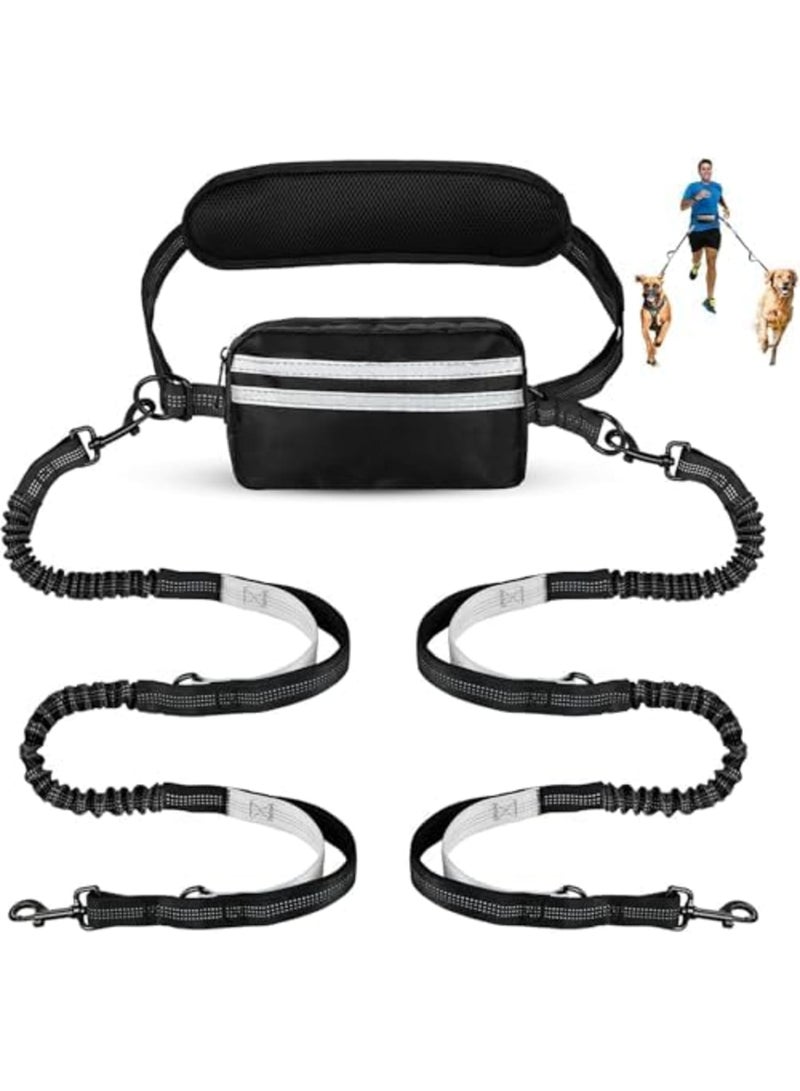 SYOSI طوق كلب بدون استخدام اليدين مع حقيبة - طوق مزدوج لكلبَين، حبل قابل للسحب مع مقبضين مبطنين مزدوجين، طوق خصر للمشي مع الكلاب، ملحقات مشي الكلاب (أسود رمادي) - Image 1