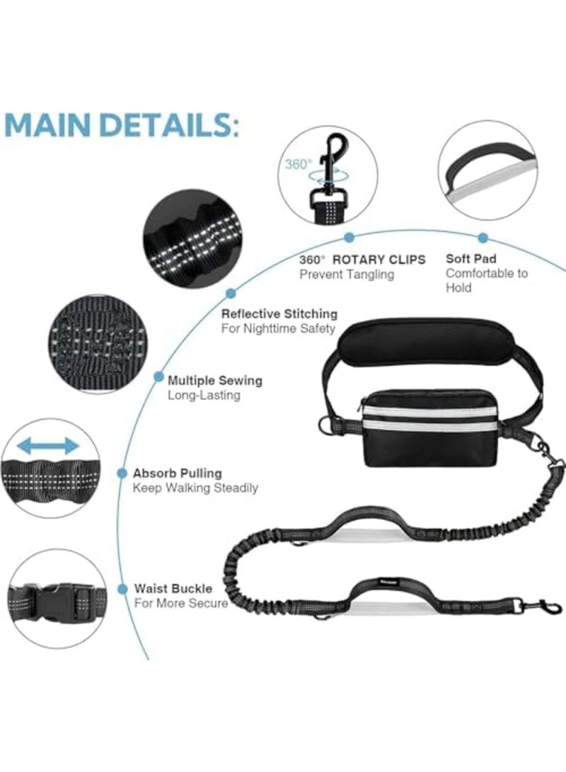 SYOSI طوق كلب بدون استخدام اليدين مع حقيبة - طوق مزدوج لكلبَين، حبل قابل للسحب مع مقبضين مبطنين مزدوجين، طوق خصر للمشي مع الكلاب، ملحقات مشي الكلاب (أسود رمادي) - Image 3