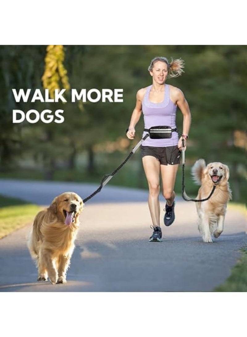 SYOSI طوق كلب بدون استخدام اليدين مع حقيبة - طوق مزدوج لكلبَين، حبل قابل للسحب مع مقبضين مبطنين مزدوجين، طوق خصر للمشي مع الكلاب، ملحقات مشي الكلاب (أسود رمادي) - Image 5