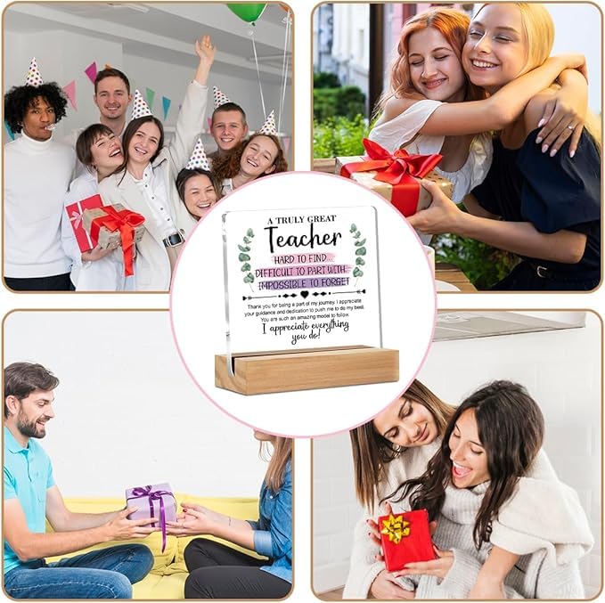 Bs amor Teacher Appreciation Gifts, Acrylic Plaque Signs with Wooden Stand Office Desk Decor, Thank You Gifts for Teacher from Students 5x4 Inches - Image 5