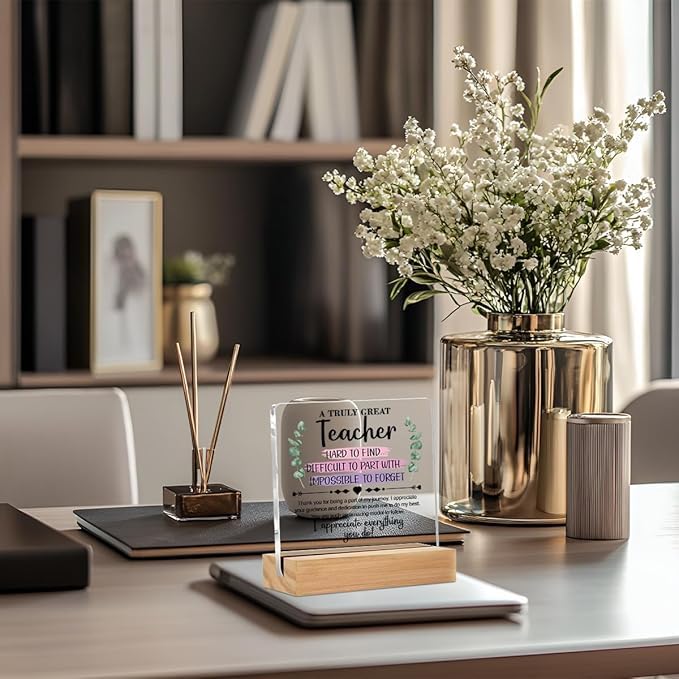 Bs amor Teacher Appreciation Gifts, Acrylic Plaque Signs with Wooden Stand Office Desk Decor, Thank You Gifts for Teacher from Students 5x4 Inches - Image 3