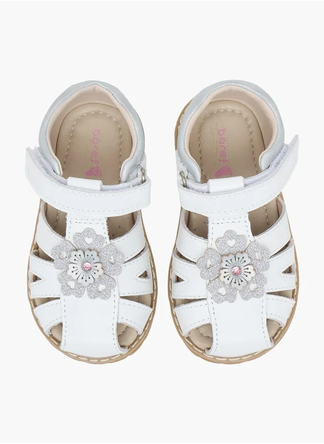 Barefeet Floral Applique Sandals with Hook and Loop Closure