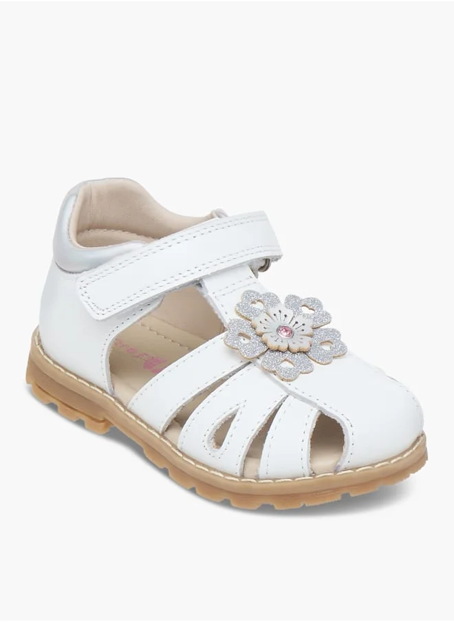 Barefeet Floral Applique Sandals with Hook and Loop Closure