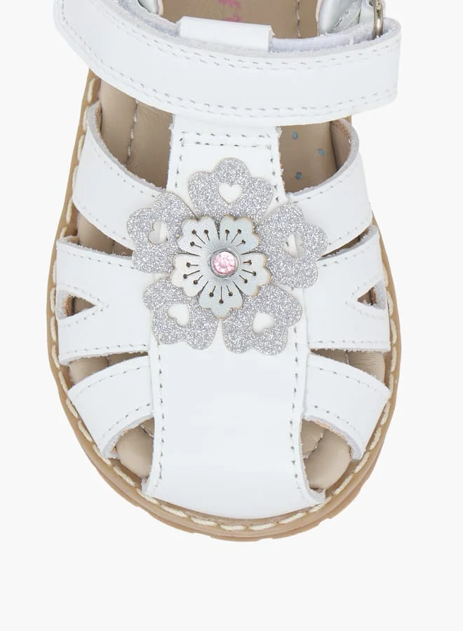 Barefeet Floral Applique Sandals with Hook and Loop Closure