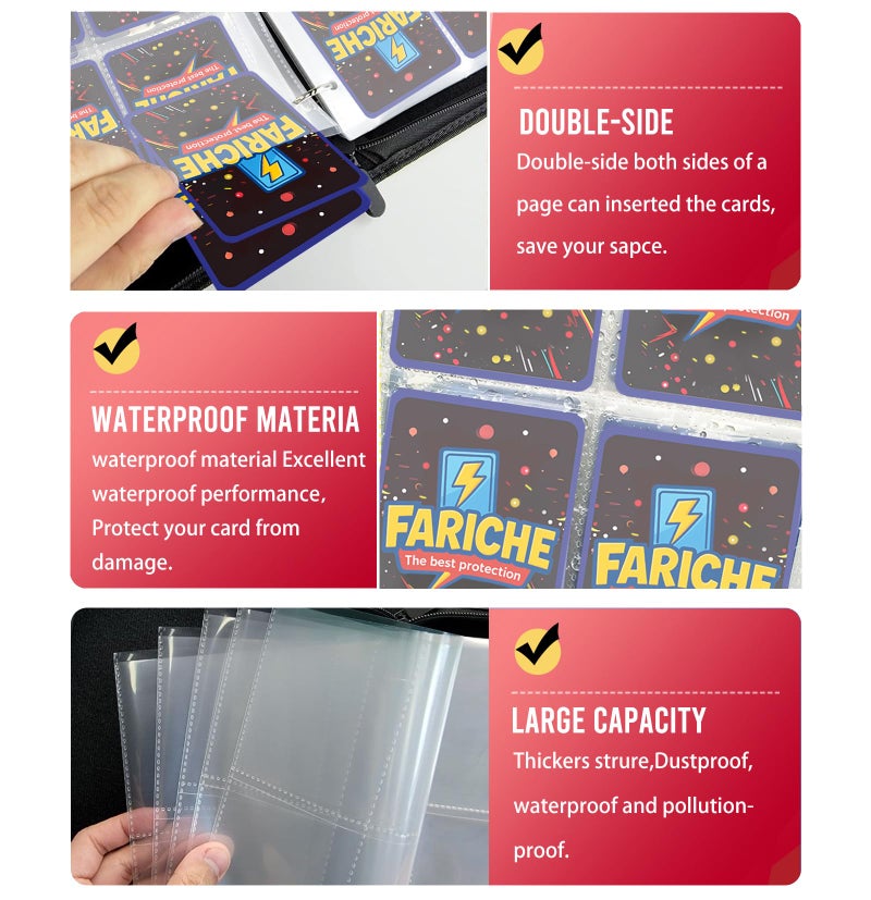 FARICHE Trading Card Binder for TCG Cards, 4-Pocket Portable Card Collector Ablum Holder Book Fits 400 Cards with 50 Removable Sleeve, Waterproof Card Binder Display Storage Carrying Cases -4 Color - Image 3