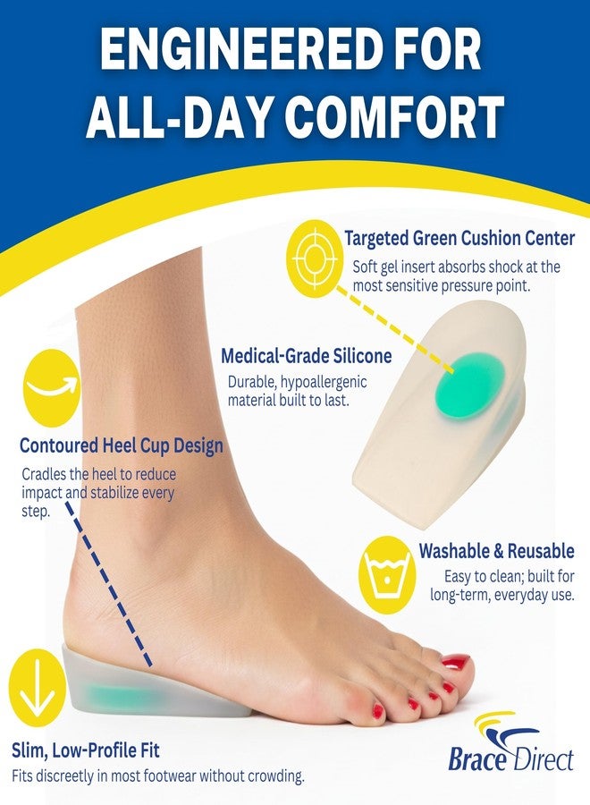 Brace Direct GreenRelief Silicone Heel Cups - Shock Absorbing Heel Inserts for Plantar Fasciitis, Heel Spurs, and Achilles Discomfort - One Pair (S-XL) L3485 - Image 4