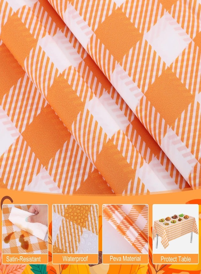 NatNarr 3 Pack Orange Gingham Tablecloth, 54 X 108Inch Plastic Orange Checkered Tablecloth Disposable Fall Tablecloth Waterproof Orange Plaid Tablecloth for Fall Halloween Thanksgiving Picnic - Image 3