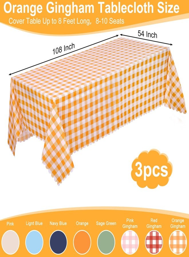 NatNarr 3 Pack Orange Gingham Tablecloth, 54 X 108Inch Plastic Orange Checkered Tablecloth Disposable Fall Tablecloth Waterproof Orange Plaid Tablecloth for Fall Halloween Thanksgiving Picnic - Image 2