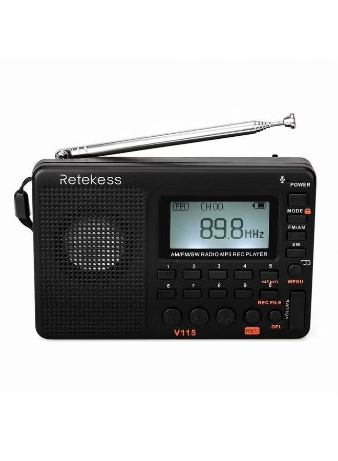 Retekess FM/AM/SW Radio Multiband Radio Receiver REC Recorder Bass Sound MP3 Player Speakers with Sleep Timer Black - Image 3