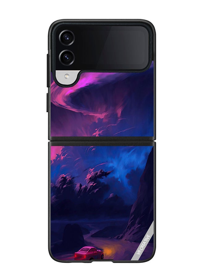 VR CREATIVE Protective Case Cover For Samsung Galaxy Z Flip4 Car On Empty Road Design Multicolour - Image 1