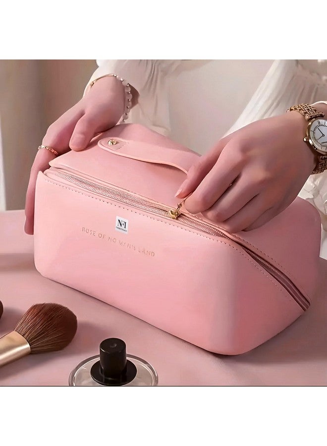 NFI essentials Cosmetic Travel Organizer Bag, Women's Makeup Pouch Toiletry Bag Portable Leather Wide Opening Cosmetics Bag with Handle and Divider - Image 3