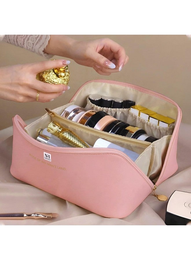 NFI essentials Cosmetic Travel Organizer Bag, Women's Makeup Pouch Toiletry Bag Portable Leather Wide Opening Cosmetics Bag with Handle and Divider - Image 2