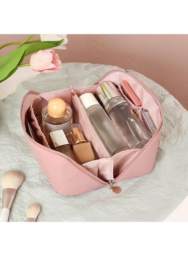 NFI essentials Cosmetic Travel Organizer Bag, Women's Makeup Pouch Toiletry Bag Portable Leather Wide Opening Cosmetics Bag with Handle and Divider - Image 5