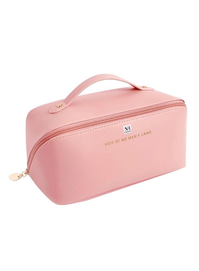 NFI essentials Cosmetic Travel Organizer Bag, Women's Makeup Pouch Toiletry Bag Portable Leather Wide Opening Cosmetics Bag with Handle and Divider - Image 1