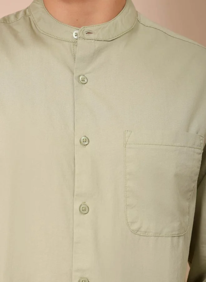 شركة المرآب الهندية Men Regular Fit Solid Full Sleeves Mandarin Collar Casual Shirt