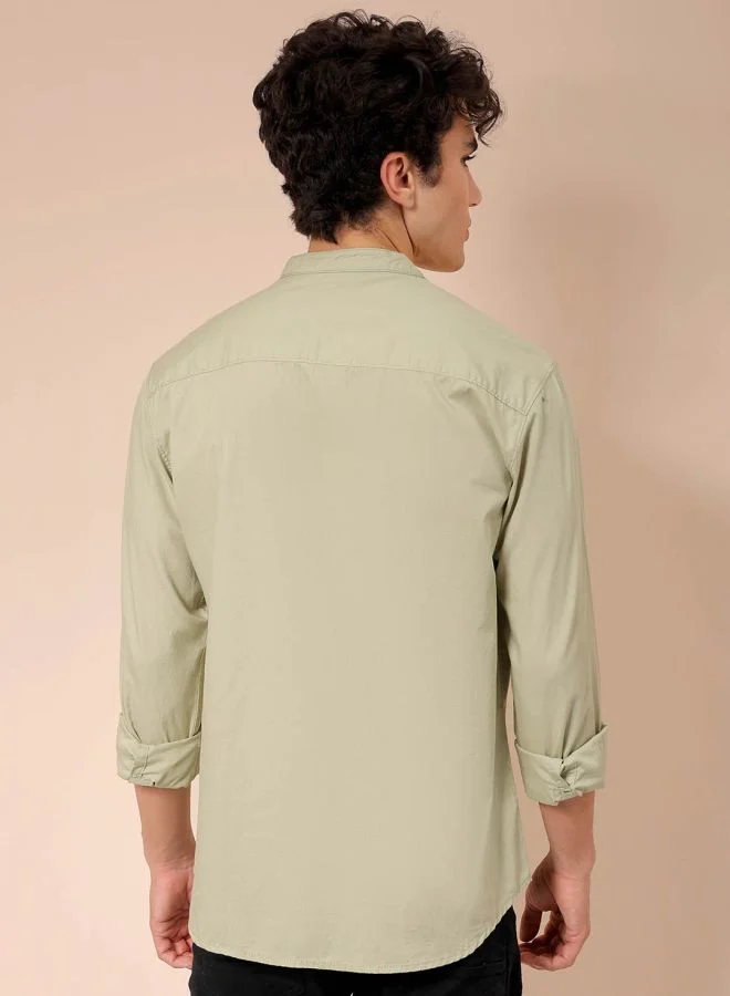 شركة المرآب الهندية Men Regular Fit Solid Full Sleeves Mandarin Collar Casual Shirt
