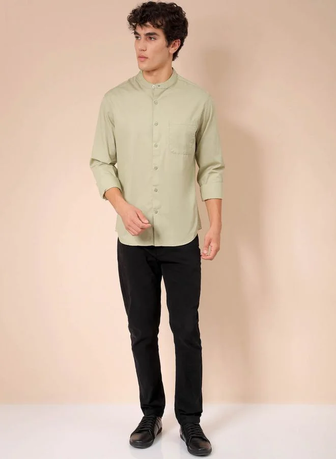 شركة المرآب الهندية Men Regular Fit Solid Full Sleeves Mandarin Collar Casual Shirt