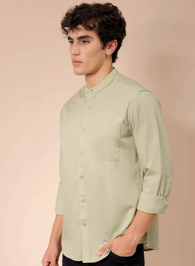 شركة المرآب الهندية Men Regular Fit Solid Full Sleeves Mandarin Collar Casual Shirt