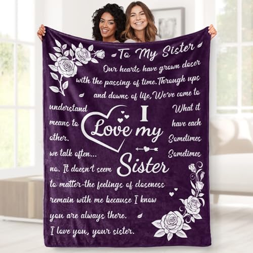 Aimego Sister Blanket Gifts for Birthday Sister Blankets from Sisters for Girls Women Purple Flannel Throw Blanket for Home Sofa Bed Decor 50"X 60" - Image 1