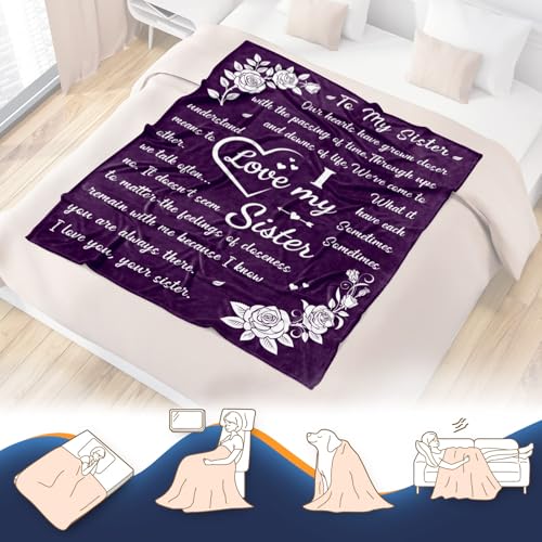 Aimego Sister Blanket Gifts for Birthday Sister Blankets from Sisters for Girls Women Purple Flannel Throw Blanket for Home Sofa Bed Decor 50"X 60" - Image 4