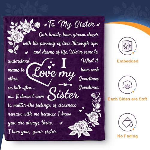 Aimego Sister Blanket Gifts for Birthday Sister Blankets from Sisters for Girls Women Purple Flannel Throw Blanket for Home Sofa Bed Decor 50"X 60" - Image 2