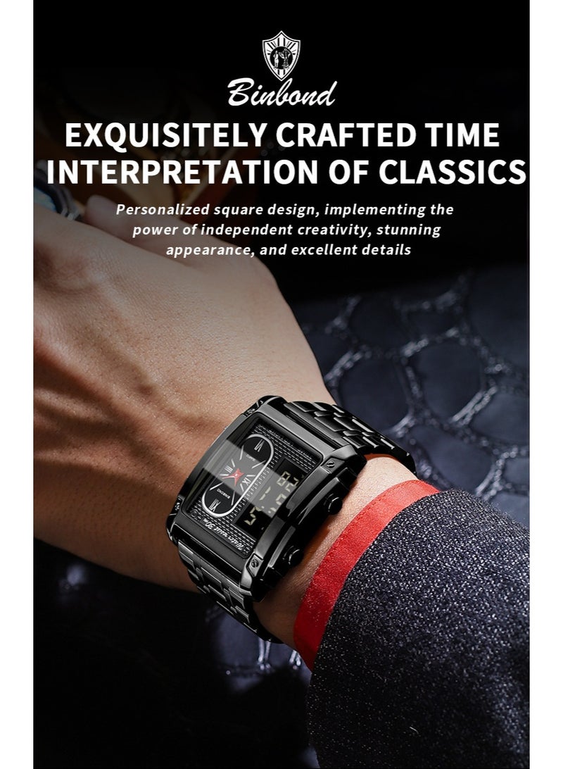 BINBOND Men's Square Dual-Movement Multi-Function Waterproof Quartz Watch - Image 2