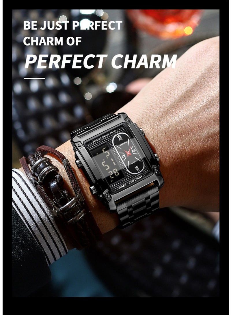 BINBOND Men's Square Dual-Movement Multi-Function Waterproof Quartz Watch - Image 3