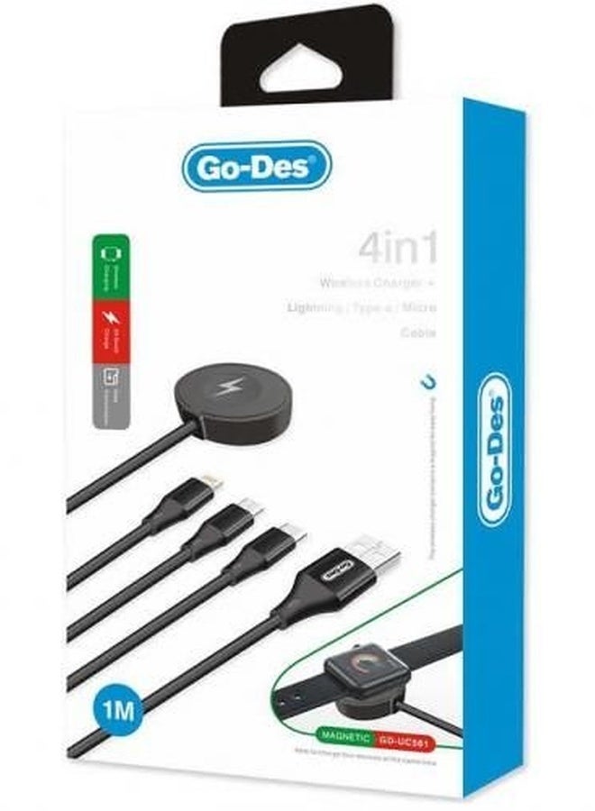 Go-Des 4 In 1 Wireless Smart Watch Charger And Multiple USB Fast Charging Cable For Multi-Purpose - Image 1