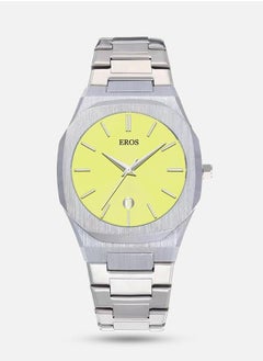 Silver with yellow dial