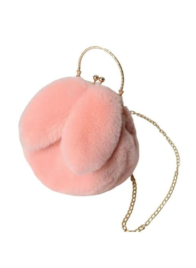 Executive LLC Cute Soft Rabbit Ear Sling Hand Bag With Smooth Zipper,Cross Body Bag For Girls,Clutch Purse with Gold Metal Chain Strap, Plush Side Bag, Shoulder hand Purse(Peach)  - Image 1