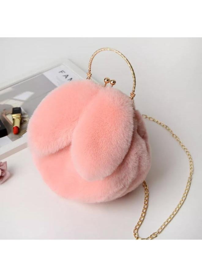 Executive LLC Cute Soft Rabbit Ear Sling Hand Bag With Smooth Zipper,Cross Body Bag For Girls,Clutch Purse with Gold Metal Chain Strap, Plush Side Bag, Shoulder hand Purse(Peach)  - Image 4