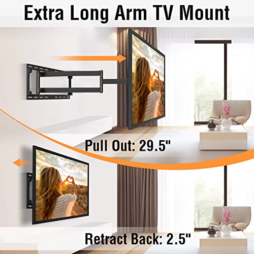 ELIVED Long Arm TV Mount for Most 37-75 Inch tv, Full Motion Wall Bracket with 29.5 inch Long Extension Articulating TV Wall Mount, Max VESA 600x400mm, Holds up to 88lbs, fits Wood Studs 12"-24". - Image 2