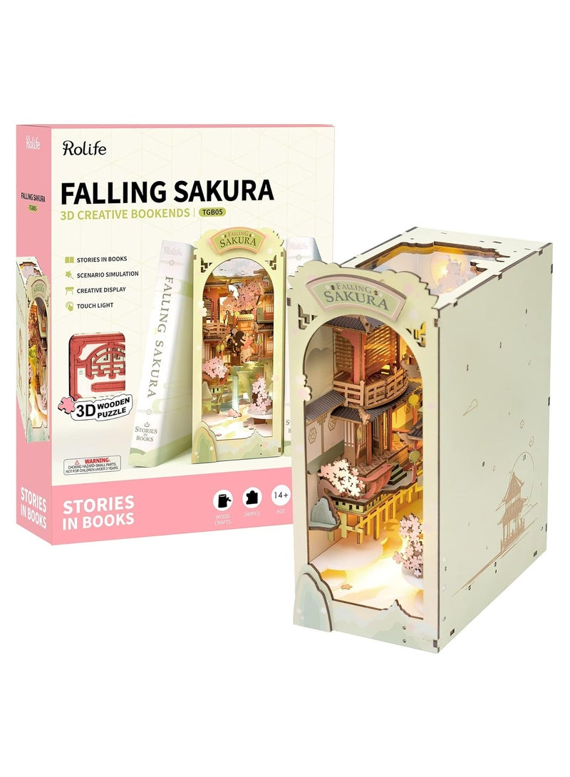 Rolife Rolife Falling Sakura DIY Book Nook Shelf Insert TGB05, Assembly Brain Teaser 3D Wooden Puzzle DIY Build Model Crafts Kits, Unique Home Decor Birthday Gifts for Teens or Adults - Image 1