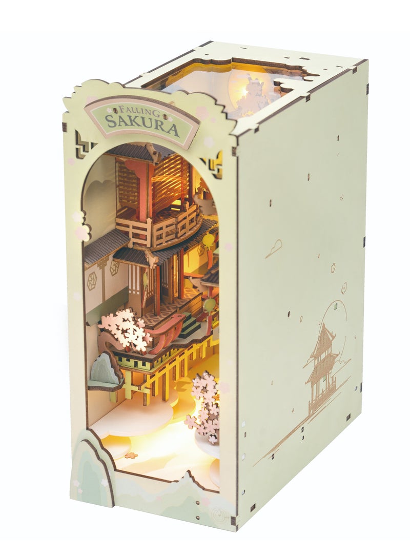 Rolife Rolife Falling Sakura DIY Book Nook Shelf Insert TGB05, Assembly Brain Teaser 3D Wooden Puzzle DIY Build Model Crafts Kits, Unique Home Decor Birthday Gifts for Teens or Adults - Image 2