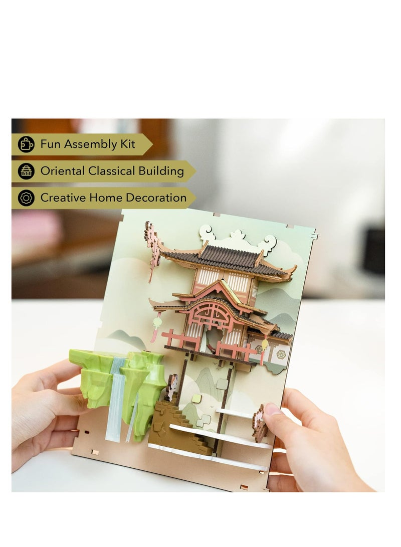 Rolife Rolife Falling Sakura DIY Book Nook Shelf Insert TGB05, Assembly Brain Teaser 3D Wooden Puzzle DIY Build Model Crafts Kits, Unique Home Decor Birthday Gifts for Teens or Adults - Image 4
