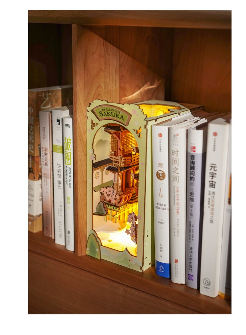 Rolife Rolife Falling Sakura DIY Book Nook Shelf Insert TGB05, Assembly Brain Teaser 3D Wooden Puzzle DIY Build Model Crafts Kits, Unique Home Decor Birthday Gifts for Teens or Adults - Image 3