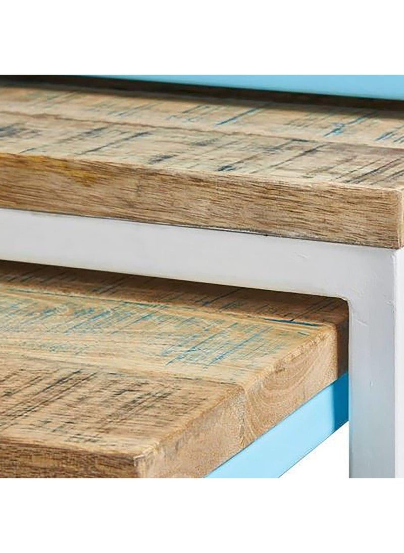 Generic MPM International Sheesham Wood Nesting Table Set of 3 Brown Blue  - Image 3